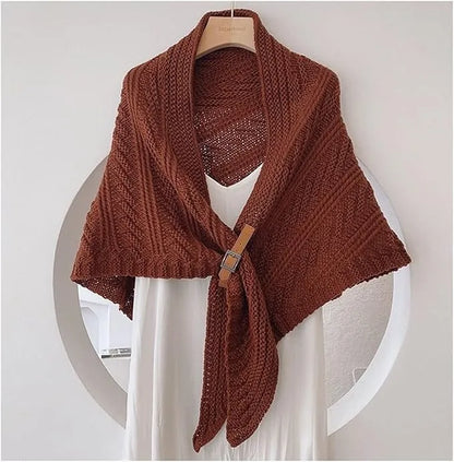 Knitted Triangle Shawl with Leather Buckle