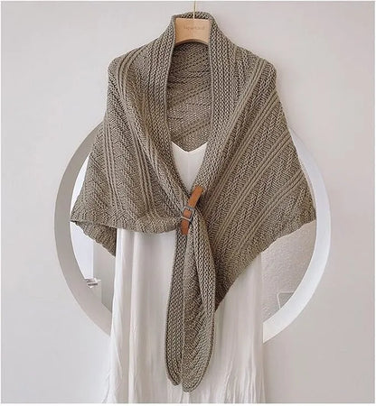 Knitted Triangle Shawl with Leather Buckle