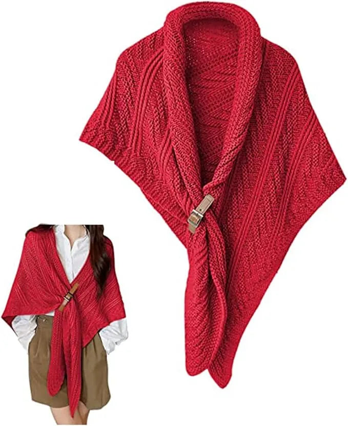 Knitted Triangle Shawl with Leather Buckle