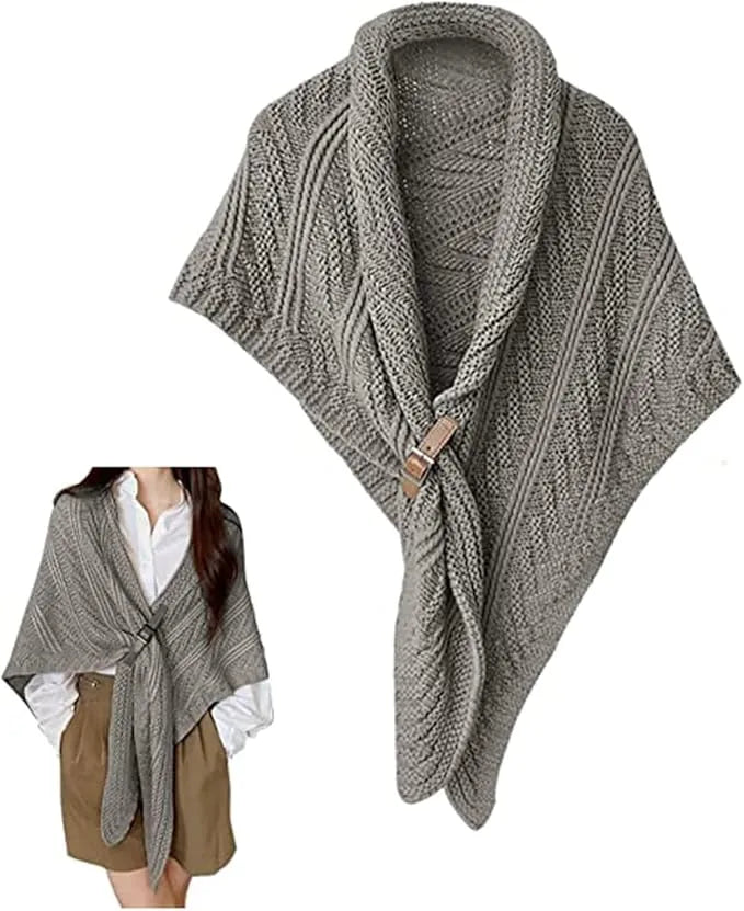 Knitted Triangle Shawl with Leather Buckle