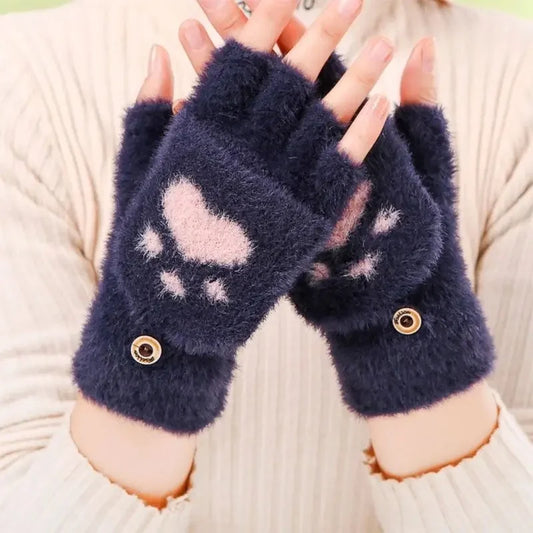 Cat Claw Paw Plush Fingerless Mittens